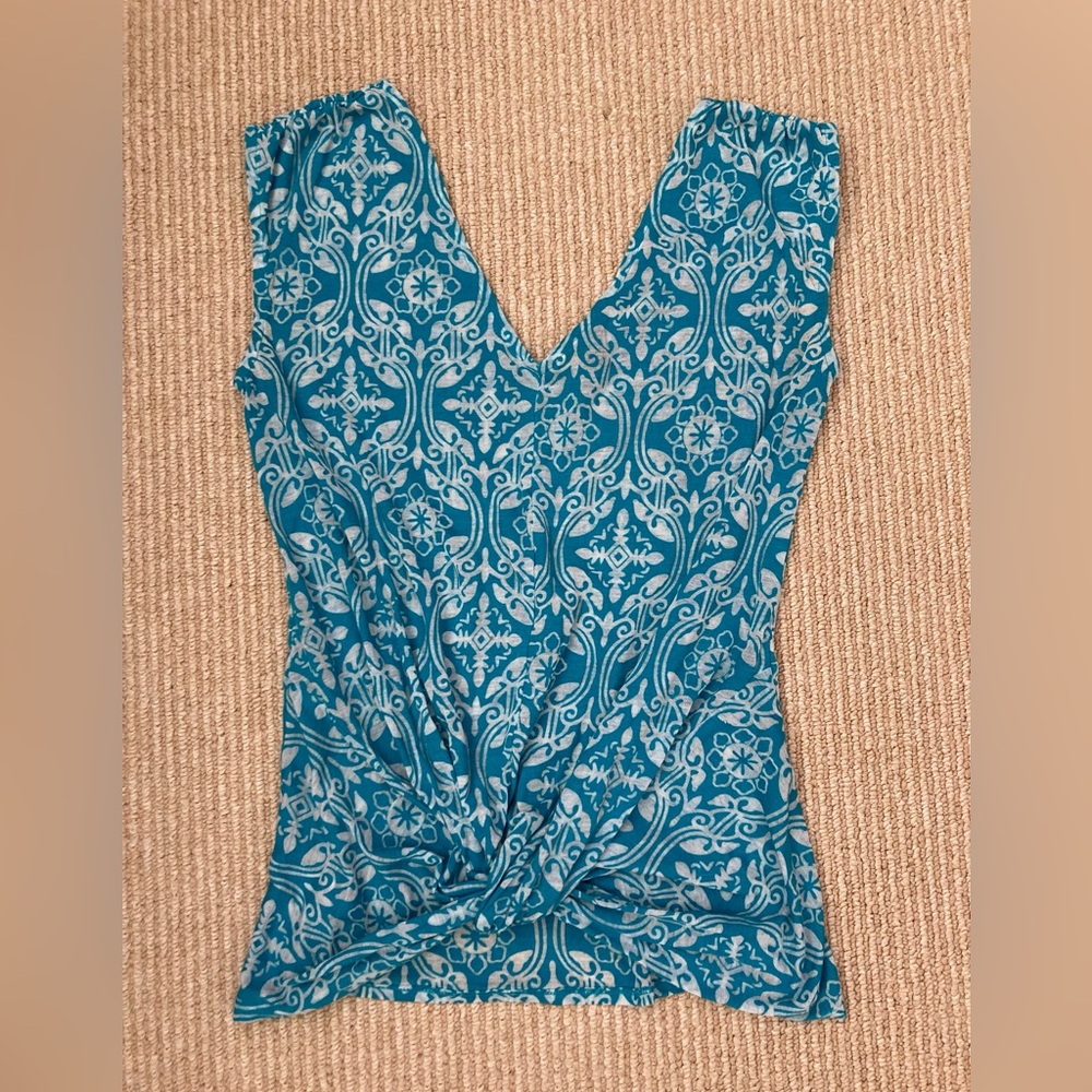 Ann Taylor Teal and White Twist-Front V-Neck Tank
